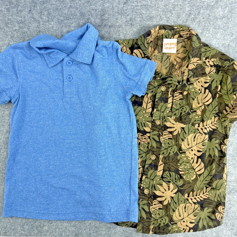 Jumping Beans Boys Collared‎ Short Sleeve Shirts 24M Lot of 2 Blue Jungle Button